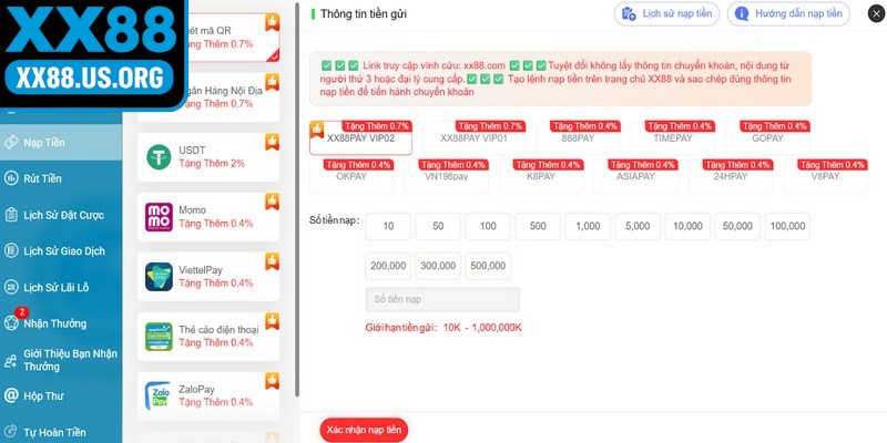 Các phương thức nạp tiền XX88 phổ biến, được lựa chọn nhiều nhất