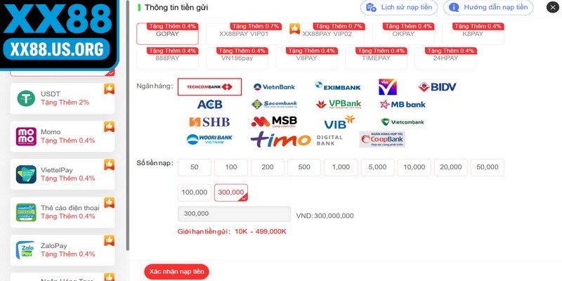 Chi tiết các bước nạp tiền XX88 nhanh gọn, đơn giản